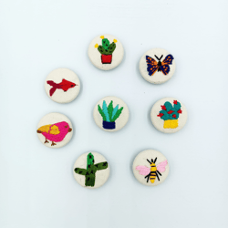 embroidery buttons fabric covered brooch handcrafted plant design pin accessories 8 pcs
