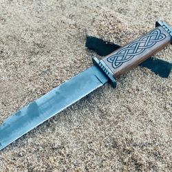 Seax Knife, Medieval Viking Knife, Hunting Knife, Engaraving Knife With Sheath