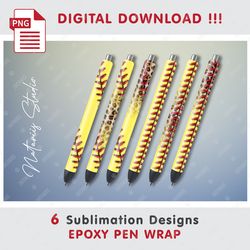 6 Softball Designs - Seamless  Patterns - EPOXY PEN WRAP - Full Pen Wrap