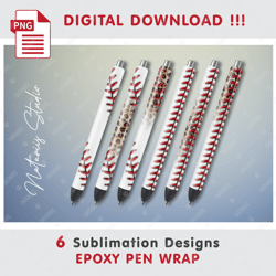 6 Baseball Designs - Seamless  Patterns - EPOXY PEN WRAP - Full Pen Wrap