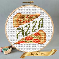 pizza pattern pdf cross stitch, easy embroidery diy, small food pattern