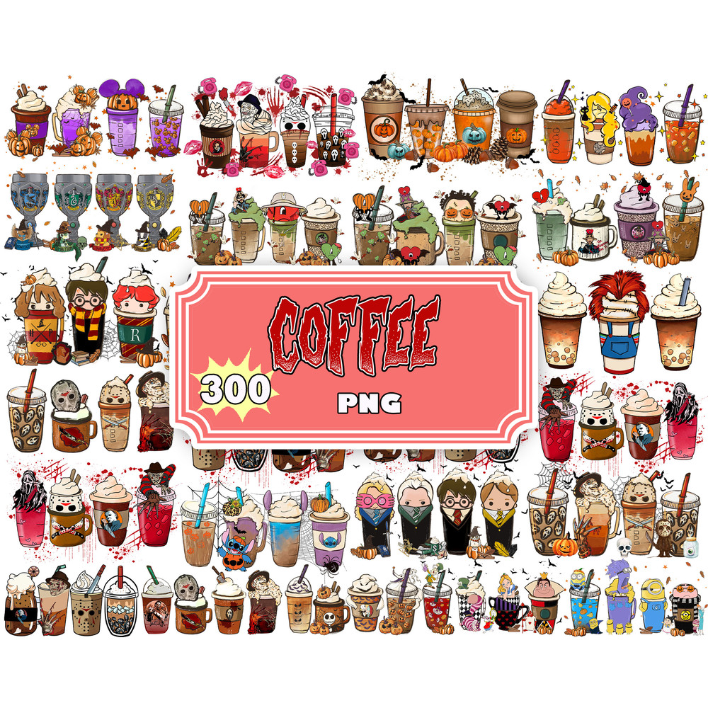 300 Coffee  Png Sublimation Design Bundle , Halloween Coffee Cups Png, Christmas Coffee Cups Png Bundle,Digital Download.jpg