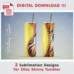 2 Softball Tiger Print Templates - Seamless Sublimation Patterns - 20oz SKINNY TUMBLER - Full Tumbler Wrap