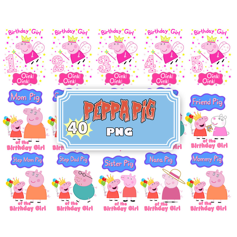Peppa Pig Birthday Girl Family Bundle images for Print and Sublimation.jpg