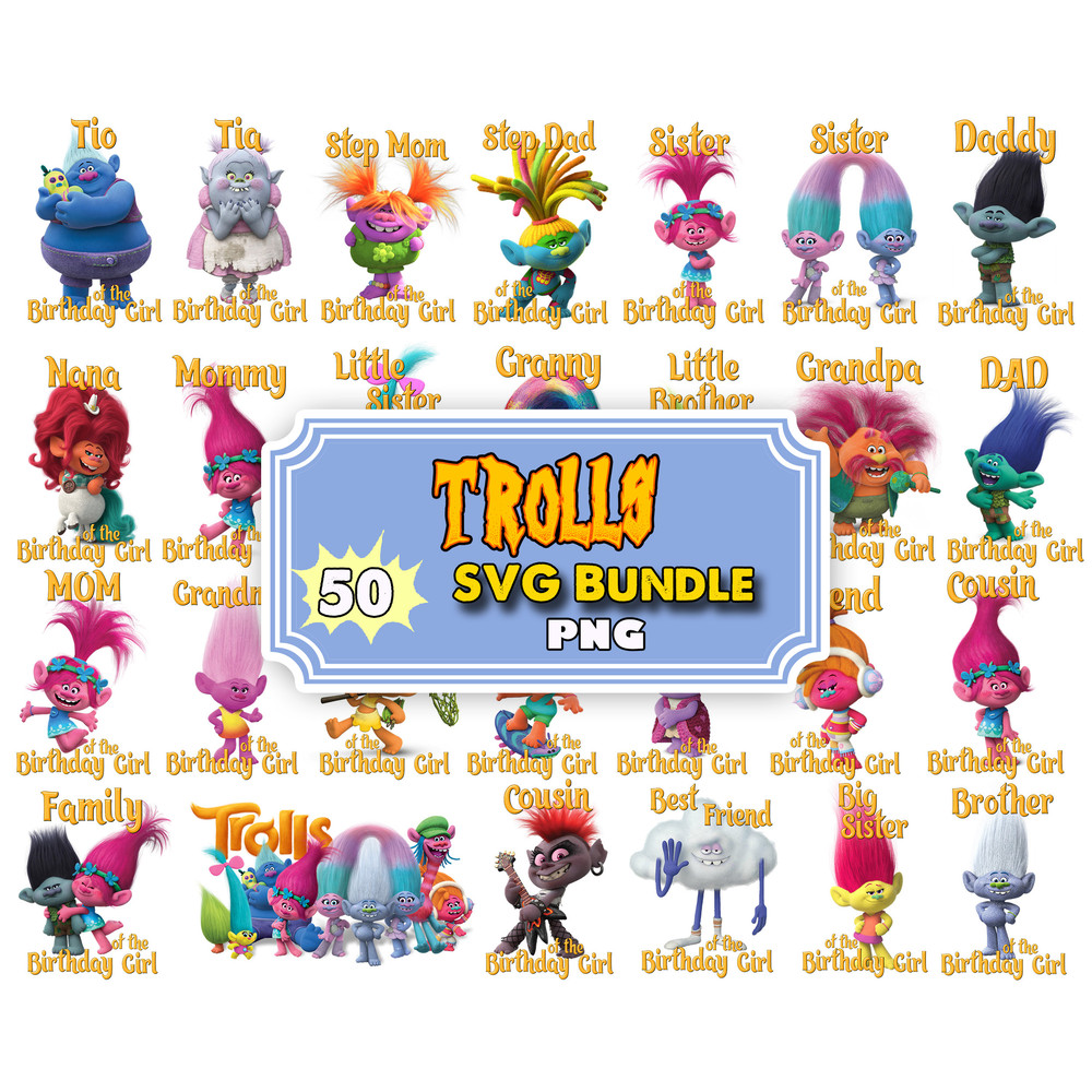 Trolls PNG Clipart, Trolls Printable Images Instant Download, Trolls Iron on shirt decor birthday.jpg