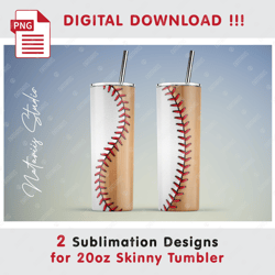 2 Baseball Wood Templates - Seamless Sublimation Patterns - 20oz SKINNY TUMBLER - Full Tumbler Wrap