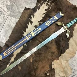 the legend of zelda custom handmade stainless steel master sword full tang with scabbard, costume armor ,best gift for h