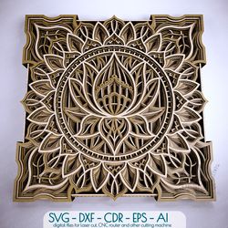 Lotus Flower Mandala Svg Dxf, Laser cut Svg Mandala, 3D Mandala SVG DXF, Layered Mandala svg, Digital download file -M29