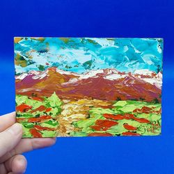 Mountains Mini Painting Poppies Mountain Landscape Summer Small Painting Meadow Flowers National Park Original Artwork