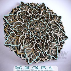 Laser cut Multilayer Mandala wall art, Multi layer Mandala dxf cut plan, Glowforge Mandala Svg cut file - M31