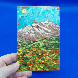 Poppies Mini-painting Mountain landscape flowers Mountains National park Summer landscape Small painting Original work