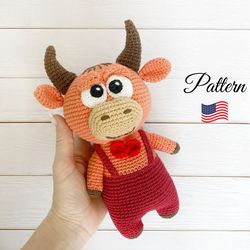 Crochet pattern bull amigurumi toy, Crochet cow amigurumi pattern, Digital download PDF,