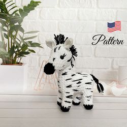 Crochet pattern zebra toy, Crochet animals amigurumi pattern, Digital download PDF,