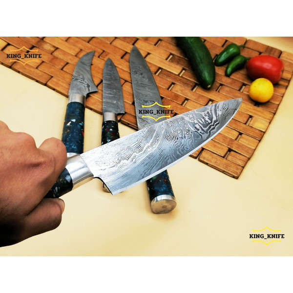 4 Pcs Custom Handmade Damascus Steel Chef Knife Set Kitchen Knives Set With Roll Bag, Handmade Knives, Custom Knife Set 6.jpg