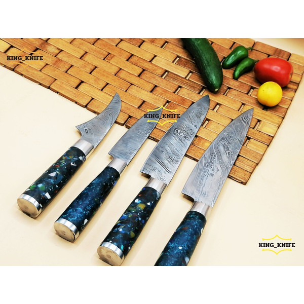 4 Pcs Custom Handmade Damascus Steel Chef Knife Set Kitchen Knives Set With Roll Bag, Handmade Knives, Custom Knife Set 1.jpg