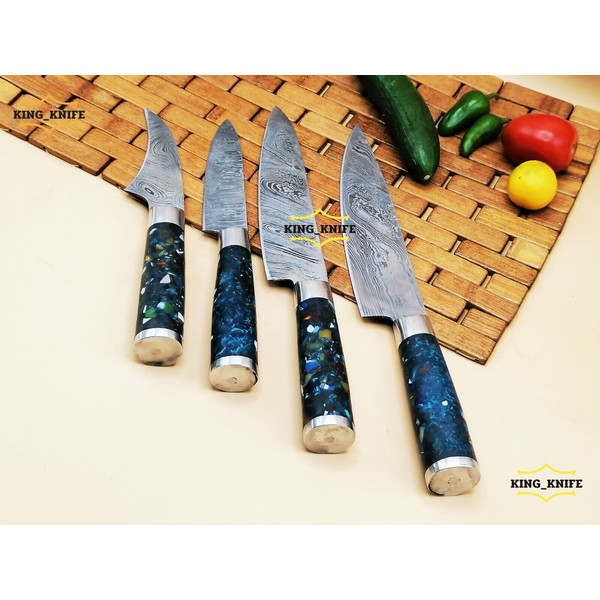 4 Pcs Custom Handmade Damascus Steel Chef Knife Set Kitchen Knives Set With Roll Bag, Handmade Knives, Custom Knife Set 4.jpg