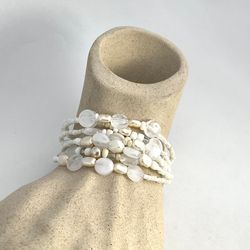 Handmade EcoFriendly Multi Strand White Bead Bracelet