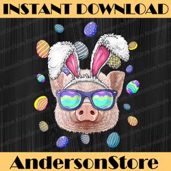 pig easter bunny ears funny farmer easter eggs hunting easter day png, happy easter day sublimation design