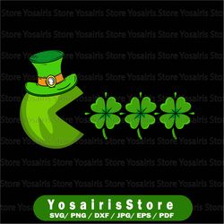 pacman shamrock, st patricks day, clovers funny, ,st patrick's, shamrock, shamrock cloves, funny gift, lucky svg eps png