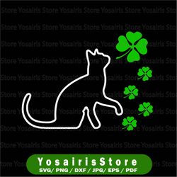 cat shamrock happy saint patrick's day shamrock cat svg irish shamrocks cat lover st patrick's day svg png