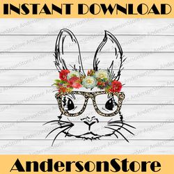 cute bunny face leopard print glasses easter easter day png, happy easter day sublimation design