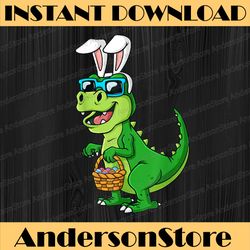 t rex easter bunny with eggs basket funny dinosaur easter day png, happy easter day sublimation design