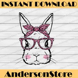 bunny face pink leopard glasses easter day easter day png, happy easter day sublimation design