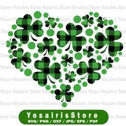Heart of Shamrocks St Patrick's Day Buffalo Plaid PNG, St Patrick's Day Clover Heart, Subliamtion Instant download.
