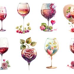 08 files of wine glass valentines day clipart valentine drinking sublimation bundle files