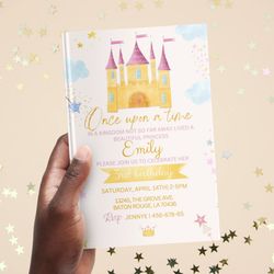 Princess birthday party invitation, personalized birthday invite and thank you card, princess castle invitation for girl