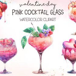 05 files of pink cocktail glass png happy valentines day sublimation clipart design