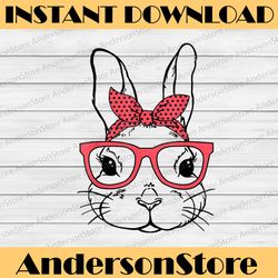 cute bunny with bandana glasses and bubblegum happy easter easter day png, happy easter day sublimation design