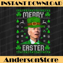 merry easter st patricks day joe biden hat clover leprechaun easter day png, happy easter day sublimation design