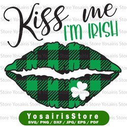 kiss me i'm irish png, st. patrick's day png, lips plaid, kiss png, funny quote png, i'm irish design, silhouette