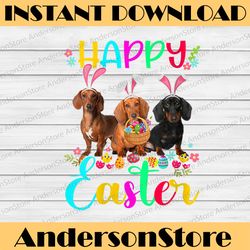 happy easter three dachshund wearing bunny ear easter day png, happy easter day sublimation design
