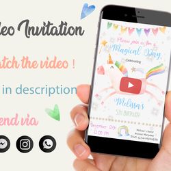 unicorn birthday video invitation, unicorn invitation, rainbow unicorn birthday invitation,unicorn birthday invita