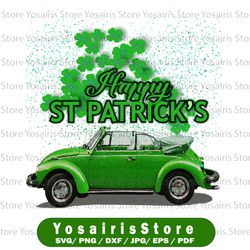 happy st patrick's day truck png sublimation design, st. patrick's day truck png, vintage green truck, shamrocks png