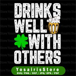 drinks well with others, digital images png, clover, shamrock, vintage, lucky funny sarcastic beer st patricks day png