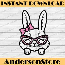 easter bunny rabbit leopard glasses ribbon cute easter day png, happy easter day sublimation design
