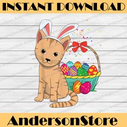 kawaii cute cat bunny rabbit eats egg happy easter sunday easter day png, happy easter day sublimation design
