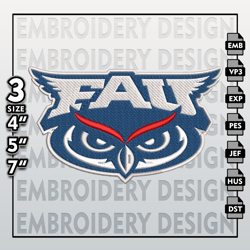 FAU Florida Atlantic Embroidery Files, NCAA Logo Embroidery Designs, NCAA FAU , Machine Embroidery Designs