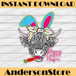 happy easter heifer funny highland cow heifer easter day png, happy easter day sublimation design