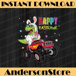 bunny dinosaur t rex riding monster truck happy easter easter day png, happy easter day sublimation design