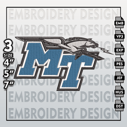 Middle Tennessee Blue Raiders Embroidery Files, NCAA Logo Embroidery Designs, NCAA TBlue Ra , Machine Embroidery Designs