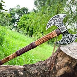 double head viking axe, carbon steel axe with rosewood handle, gift for him, birthday gifts, dual handed personalized ax