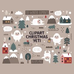 Yeti Clipart, Christmas Clipart, Christmas Yeti Clipart PNG