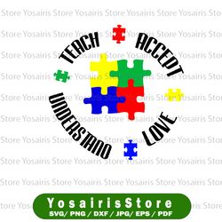 png, autism awareness teacher svg  teach accept understand love digital dowload, digital files png