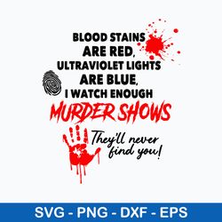blood stains are red svg, ultraviolet lights are blue svg, i watch enough murder shows svg, theyll never find you svg, p