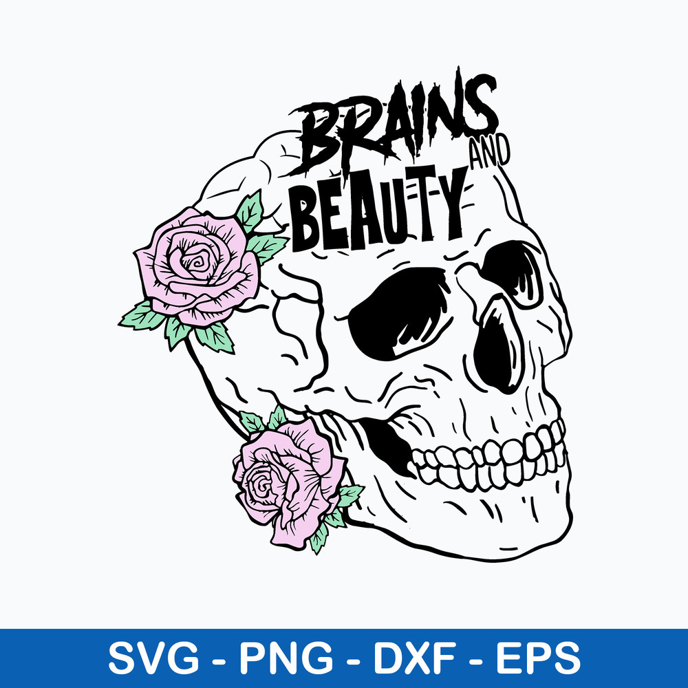 Brains and Beauty Svg, Flower Skull Svg, Png Dxf Eps File.jpeg