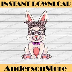 bunny with glasses and leopard print bandana easter rabbit easter day png, happy easter day sublimation design